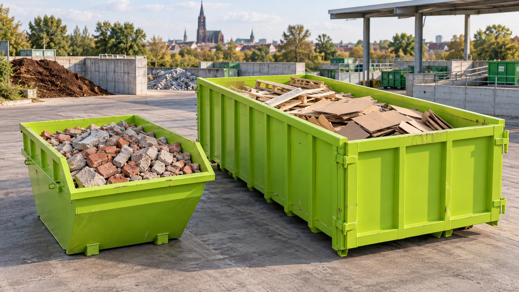 Comparaison entre une benne compacte de gravats et une grande benne de déchets volumineux