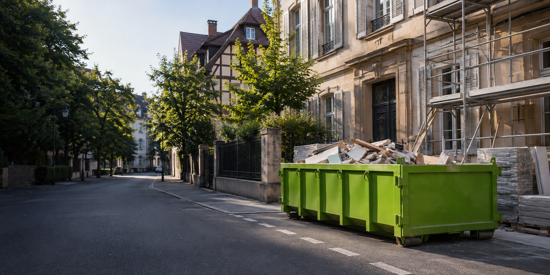 Benne de chantier à Strasbourg